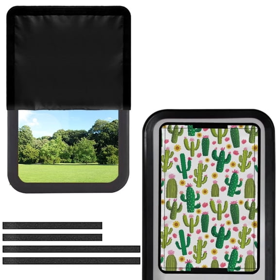 POLERO Cute Green Cactus RV Door Window Shade Cover, Foldable Sun Shade Windshield Blackout Shower Curtains Coverage Accessories Fits for Most RV Interior Door (17.3" X 26")