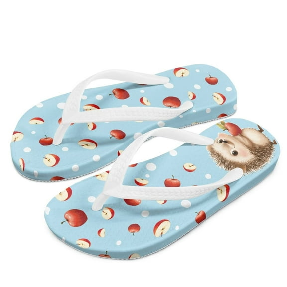 POLERO Cute Hedgehogs Apples Print Flip Flop Sandal Water Shoes - Beach Slides Slip-on Quick Dry Thong FlipFlops Sandals for Boys (11-12 Little Kids) Size 1