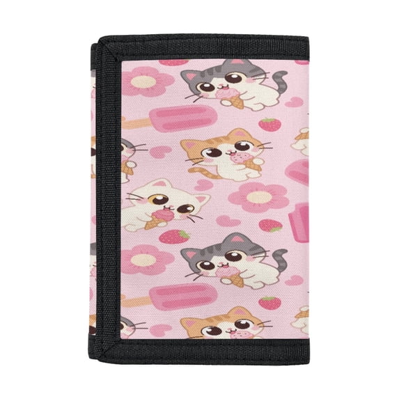 POLERO Cute Kitten Ice Cream Pattern Slim Cardholder Wallets, Polyester Trifold Purse Portable Children's Wallet for Outdoor Sports Travel