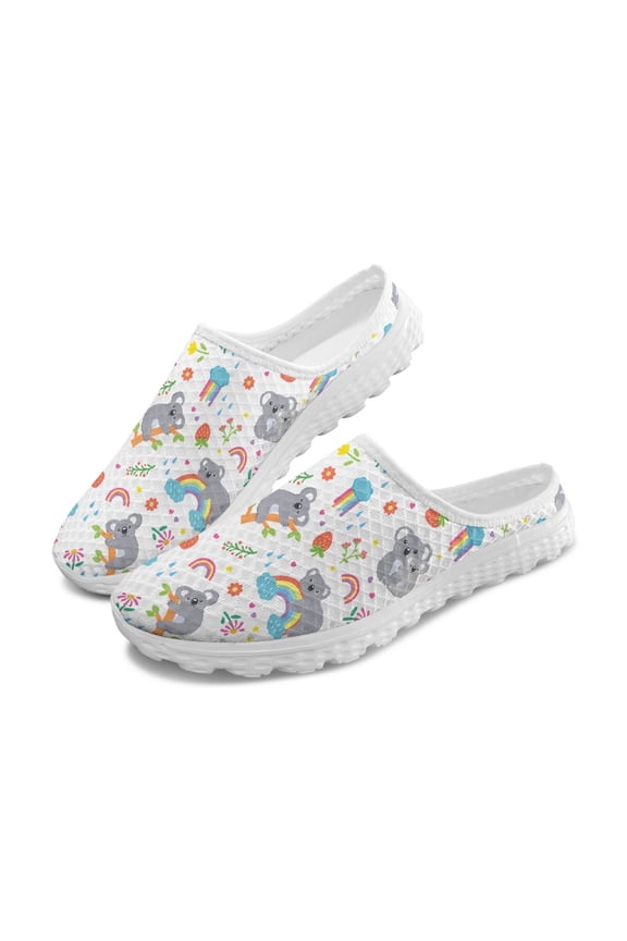 Chririnla Cute Koala Rainbow Mesh Mules | Breathable Lightweight Summer Slip On Clogs | Unisex Casual Comfort Walking Shoes