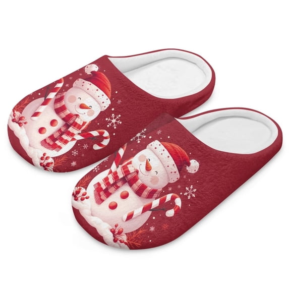 POLERO Cute Snowman Print Womens Christmas House Slippers Closed Toe Indoor Slippers Soft Lightweight Sole Home Kitchen Shoes, Size 7.5-8.5