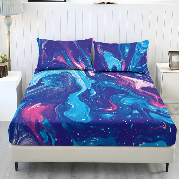 POLERO Cyber Starry Sky Bed Sheets Set Wrinkle Free Sheets with Deep Pockets Fitted Sheet Elastic Cooling Sheets & Pillowcases Set Lightweight Breathable Bedding,Twin Size