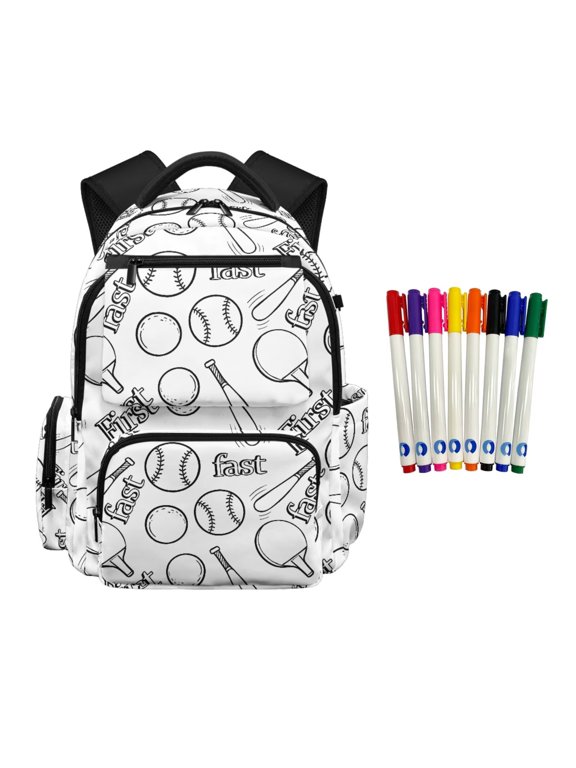 DIY Coloring School Bag for Girls Personalized Doodle Ball School Backpack Color Your Own Kids Bookbag with 8 Bright Markers,Creative Painting Gifts