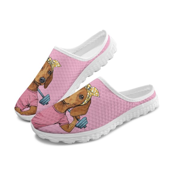 Chririnla Dachshund Fitness Breathable Mesh Slip On Mules EVA Mesh Material Lightweight Comfort Half Drag Shoes for Beach
