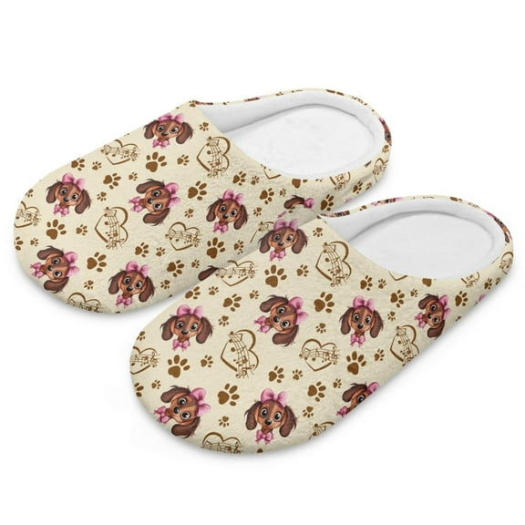 POLERO Dachshund Girl Print House Slippers for Women Indoor Closed Toe Womens House Slippers Winter Cotton Shoes Breathable Home Soft Outsole, Size 9-10