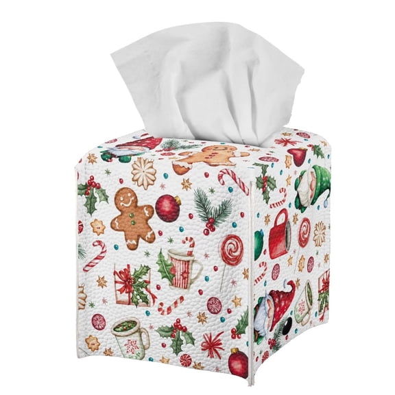 POLERO Decorative Car Tissue Holder, Christmas Gingerbread Man Square Tissue Box Cover PU Leather Facial Paper Case Organizer Dispenser for Bathroom, Vanity Countertop, Night Stands, Desk