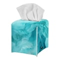 thumbnail image 1 of POLERO Decorative Tissue Box Cover Square - Waterproof PU Leather Tissues Cube Boxes Holder Aesthetic Desk Decor for Room, Home & Office - Light Blue Marble, 1 of 7