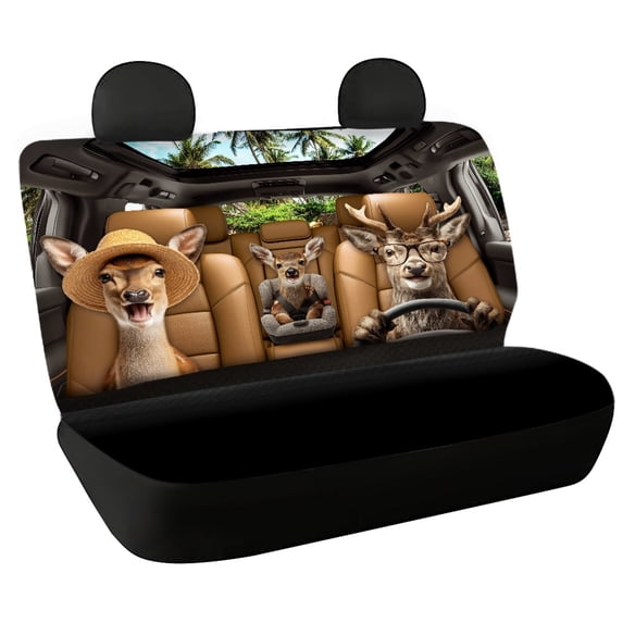 POLERO Deer Driving Print, Stretch Rear Seat Covers Set of 2 Durable Full Wrap Auto Seat Covers for Car Interior Auto Interior