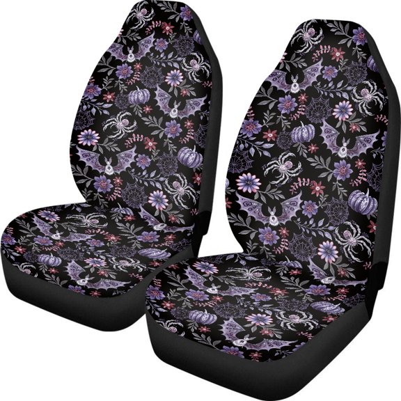 POLERO Dense Halloween Icon Mix Breathable Vehicle Seat Covers for Car Interior, Polyester Fabric Easy Install Front Seat Cover Sedan