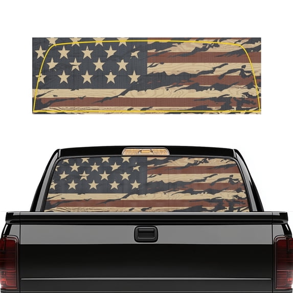 POLERO Distressed American Flag Print Truck Rear Window Decal, Corrosion Resistant Trucks Sticker Easy Install & Remove Perforated Pickup Car Window Stickers for, 66.9 x 22.4 Inch