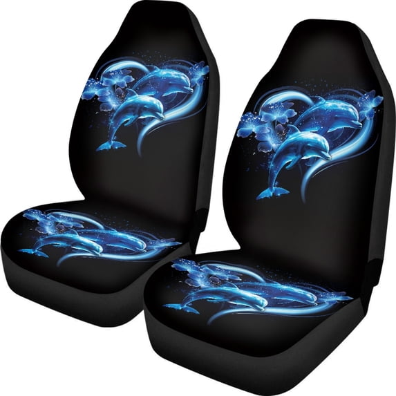 POLERO Dolphins and Flowers Vehicle Seat Covers for Car, Set of 2 Waterproof Front Seat Cover Non-Slip Stretchable Front Seat Covers
