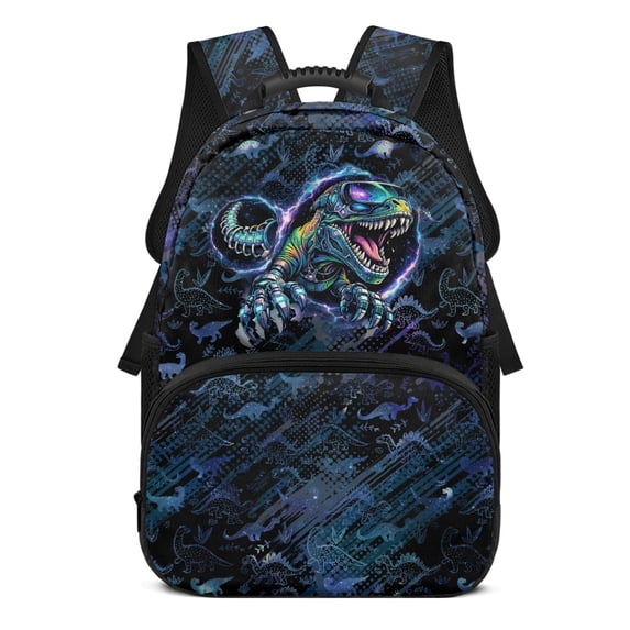 POLERO Durable Backpack for School Daypack, Polyester Fabric Adjustable Strap School Backpack, Cyber Dinosaur Print