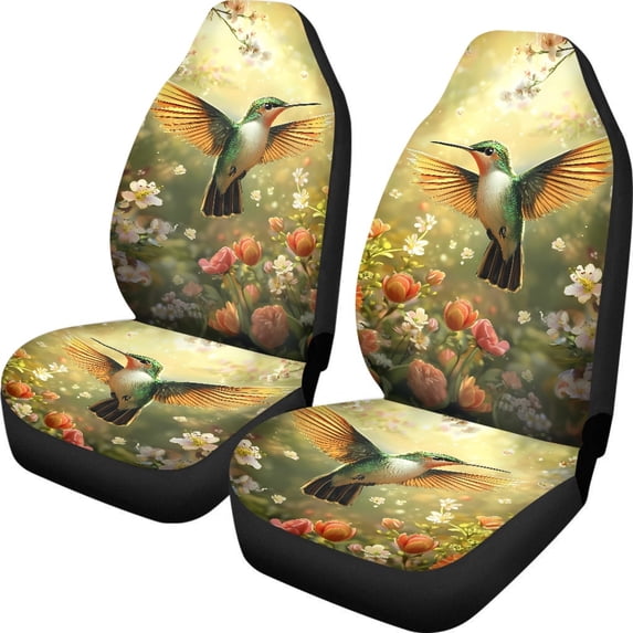POLERO Durable Vehicle Seat Protector for Sedans, Breathable Elastic Vehicle Seat Covers Polyester 2-Pack, Hummingbird Flowers