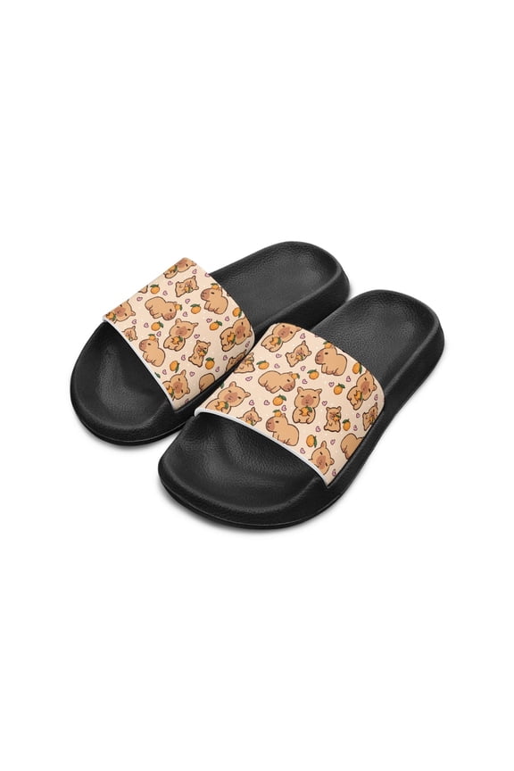 EVA Material Slippers Sandals for Beach Comfort Personalized Kids Slide Sandals Cute Cartoon Capybara & Orange Pattern