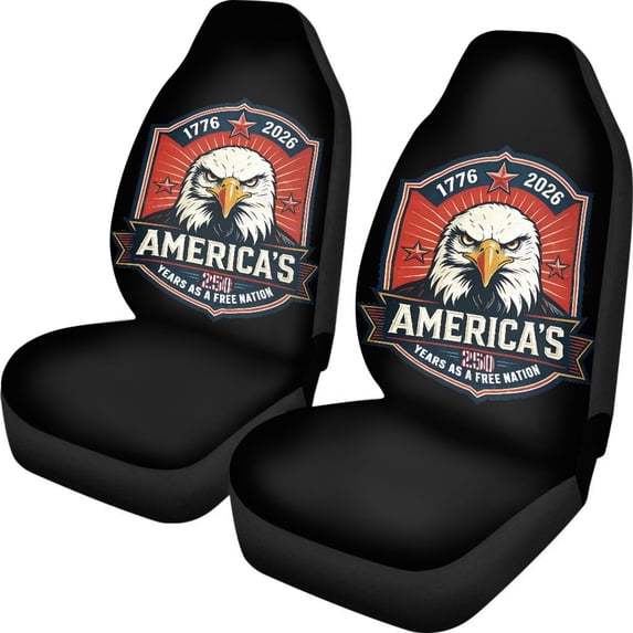 POLERO Eagle 250 Years Freedom Print Breathable Vehicle Seat Covers for Automotive, Polyester Fabric Removable Front Seat Cover Sedan