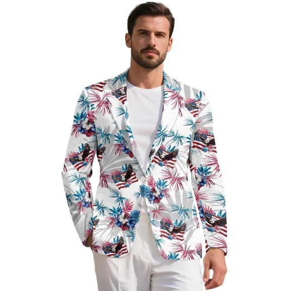 POLERO Eagle American Flag Suit Blazer for Men's Jackets Patriotic Suit Casual Regular Fit Sports Coats Lightweight