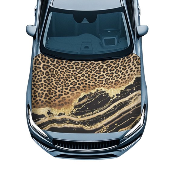 POLERO Easy Installation Car Hood Cover Protector for Trucks Sedans Van, Easy to Install Auto Hood Cover Protection, UV Resistant Leopard Print Design Car Cover