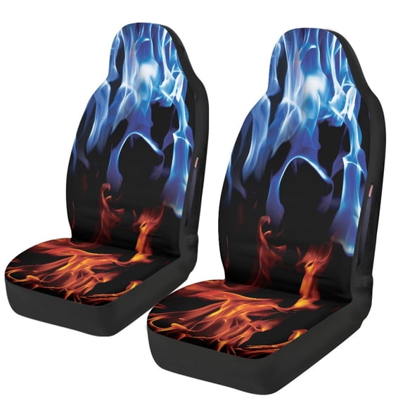 POLERO Elastic Car Front Seat Covers for Automobile Stretchy Fabric Stretch Fit Automotive Seat Covers, Blue Orange Flame Print