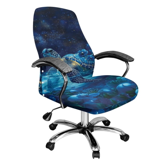 POLERO Elastic Cloth One Piece Desk Computer Chair Slipcover for Workspace Home, Soft Stretch Washable High Back Chair Slipcover, Turtle and Floral Pattern