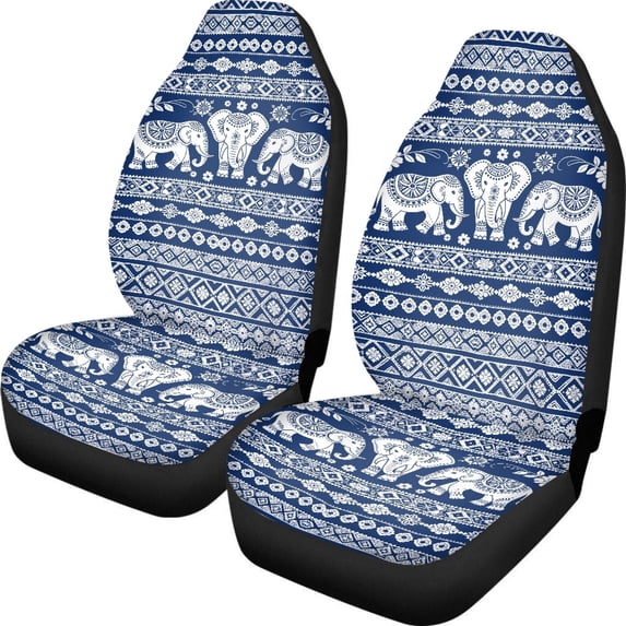 POLERO Embroidered Elephant Medallion Polyester Car Seat Cover Easy Install, Waterproof Front Seat Cover for Women, 2 Pcs Vehicle Seat Covers