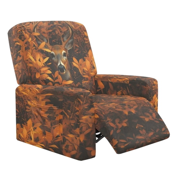 POLERO Fall Hunting Deer Floral Print 4 Pieces Stretch Recliner Slipcover, Fashion Soft Fitted Sofa Couch Cover, Washable Furniture Protector with Elastic Bottom for Kids, Pet