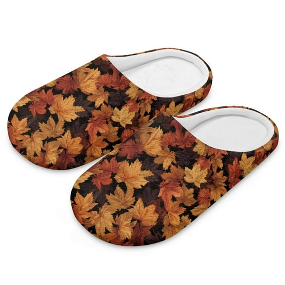 POLERO Fall Slippers for Women Brown Maple Leaves Print Memory Foam House Bedroom Soft Closed Toe Indoor Slippers Trendy Gift for Womens Anti-Skid Sole
