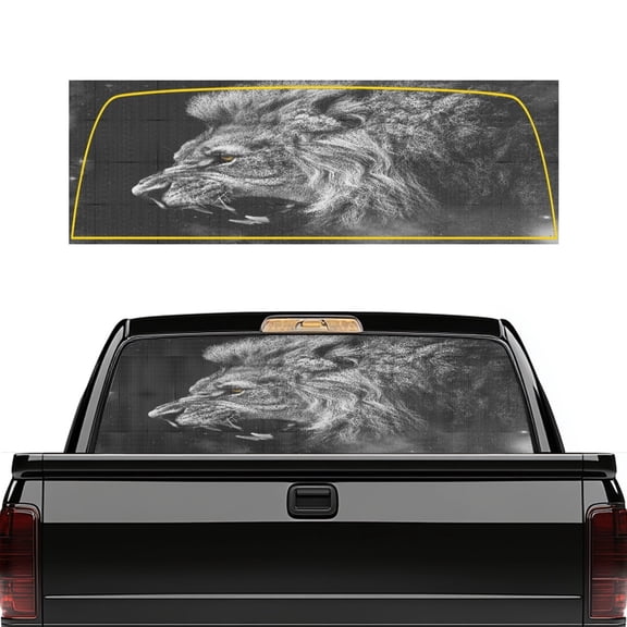POLERO Fierce Lion Head Rear Window Decals 66.9 x 22.4 Inch, Perforated Vinyl Back Decals Fit Most Pickup Trucks for Personalized Vehicle Decoration
