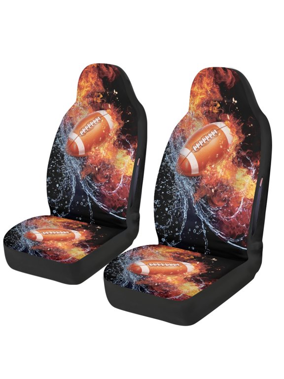 Fire Water Rugby Front Seat Covers for Automobile, Washable Waterproof Polyester Fabric Seat Protectors Set of 2 for Sedan and Van