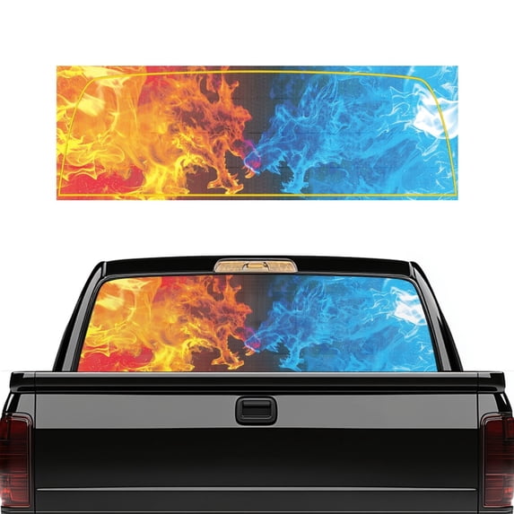 POLERO Fire Wolves Contrast Art Rear Window Decals for Most Pickup Trucks, Vinyl Perforated Truck Rear Window Decal with Easy Installation