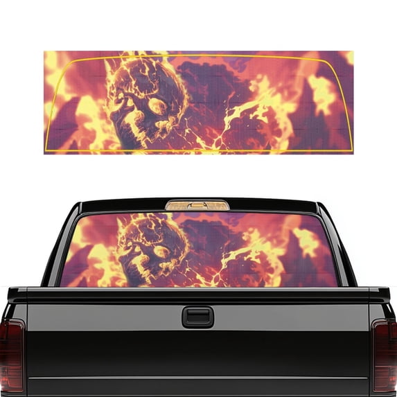 POLERO Flaming Skull Pickup Truck Rear Window Decal 66.9 x 22.4 Inch, Fade Proof Perforated Vinyl Window Stickers for Most Pickup Trucks Automobiles