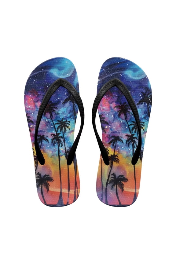 Flip Flops for Women Shower Galaxy Palm Tree Yoga Mat Comfy Footbed Non Slip Summer Beach Sandals