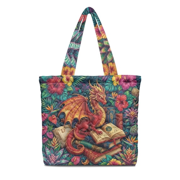 Prisma Soft Machine POLERO Floral Dragon Reading Books Quilted Shopping Bag for Work Travel ...