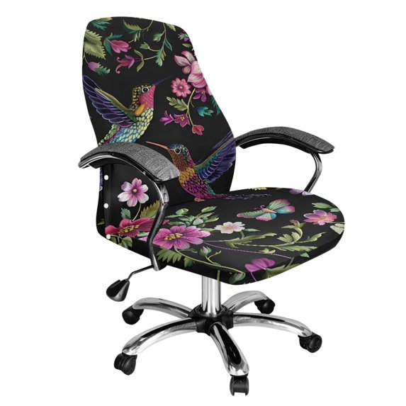 POLERO Floral and Hummingbird Elastic Cloth Computer Office Chair Covers with Stretch, Anti Wear All-in-One High Back Chair Slipcover for Workspace Home