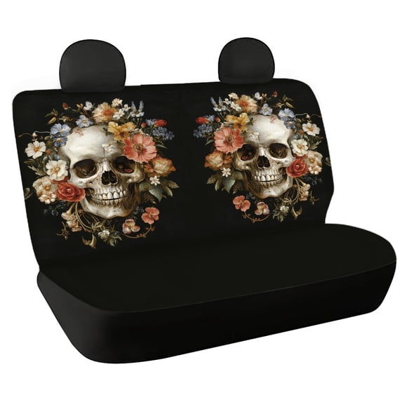 POLERO Floral Skull Car Back Seat Covers, Set of 2 Pieces Stretch Durable Seat Covers for Automotive Interior