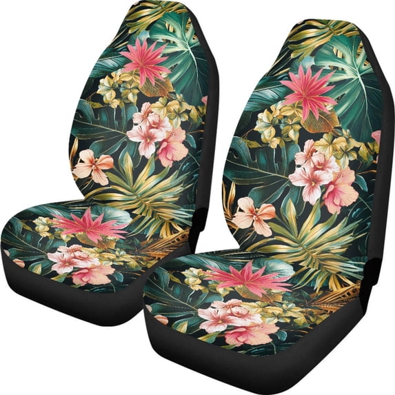 POLERO Flowers Pattern Breathable Front Seat Cover for All Season, Polyester Decorative Vehicle Seat Covers Sedan