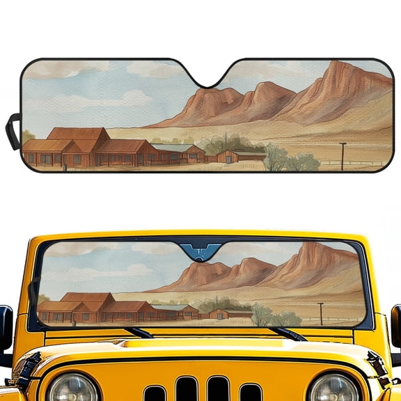 POLERO Foldable Off-Road Windshield Sun Shade featuring Desert Landscape - Blocks UV Heat For Daily Parking & Road Trips
