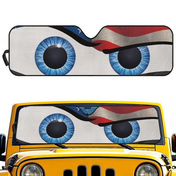 POLERO Foldable Windshield Sun Visor 52.95x16.14 inch Blocks Heat and Sun UV Rays & Heat Protection Windshield Sun Shade, USA Flag Eyes Print