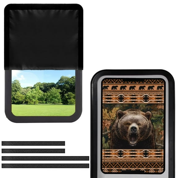 POLERO Forest Bear RV Door Window Shade, Aztec Tribal Foldable RV Blackout Window Cover, Stylish Sun Shade with Reflective Silver Coating, UV Protection Camper Screen Door Protector