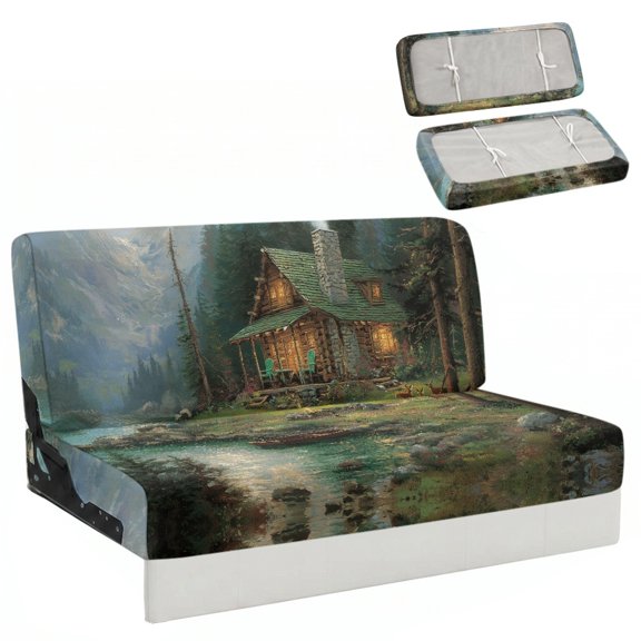 POLERO Forest Cabin Landscape, Jackknife Sofa Cover Elastic Furniture Protector, 2 Piece Set for Travel Trips and Pet Protection, Suitable for Jackknife Sofa Bed
