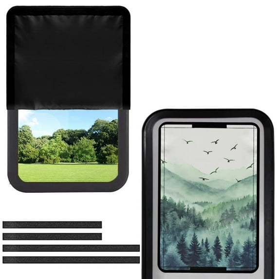 POLERO Forest Mountain Birds RV Door Window Shade Cover, Foldable Sun Shade Windshield Blackout Shower Curtains Coverage Accessories Fits for Most RV Interior Door (17.3" X 26")