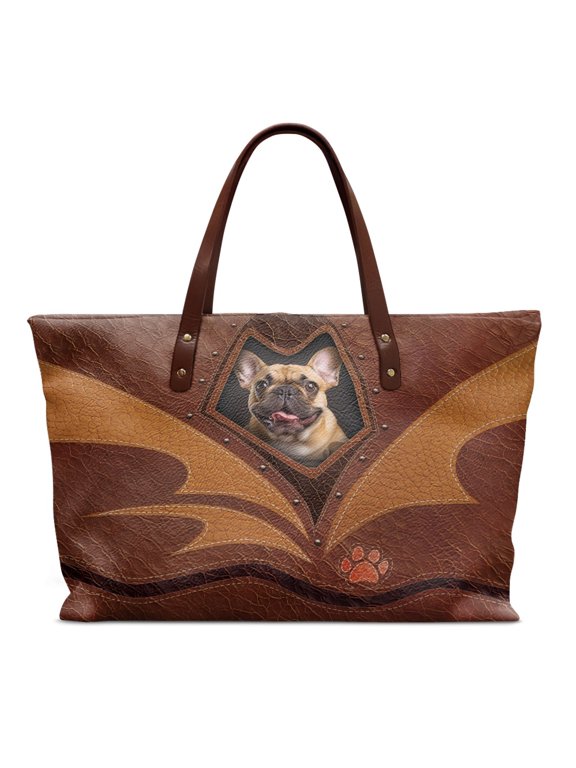 French Bulldog Paw Print Lightweight Shoulder Bag Tote Purse, Top Handle Tote Bag with with Zipper Zippered Top Handle Bag for Daily Use Travel