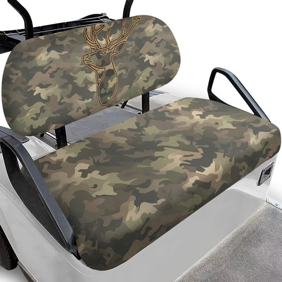 POLERO Front and Back Seat Cover Universal Fit for Club Car Precedent Golf Cart Camo Hunting Deer Print Breathable Golf Cart Bench Seat Covers for Women Men Washable