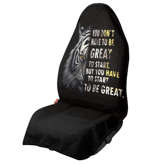 POLERO Front Seat Cover Machine Washable Microfiber, Compatible with Van Truck Seat, for Cars Trucks SUVs, Tiger Motivational Design
