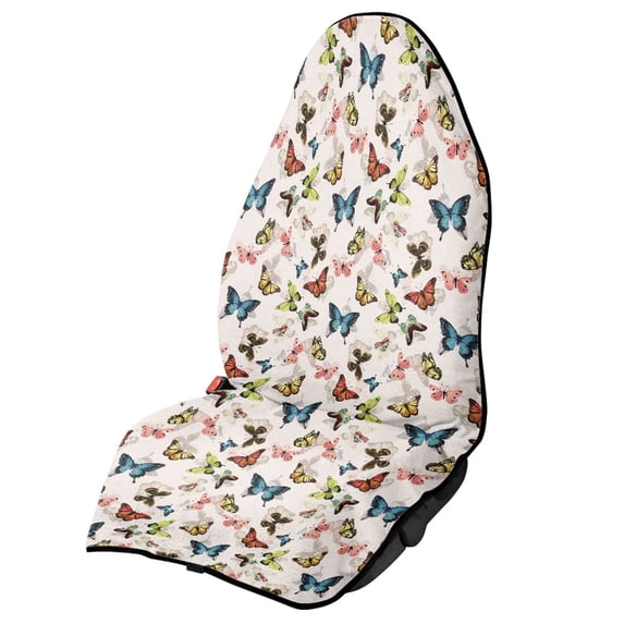 POLERO Front Seat Cover Machine Washable Plush Microfiber, Compatible with Van Truck Seat, for Cars Trucks SUVs, Multicolor Butterfly Print