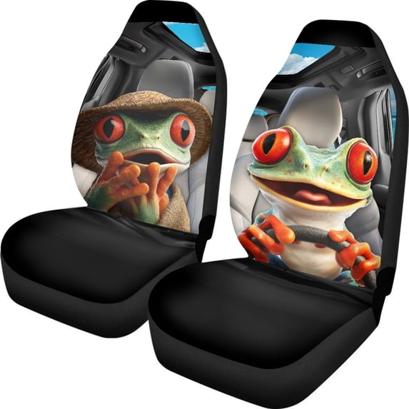 POLERO Funny Frog Car Design Front Seat Cover for Women, 2pcs Vehicle Seat Covers Easy to Install Thin Car Front Seat Cover