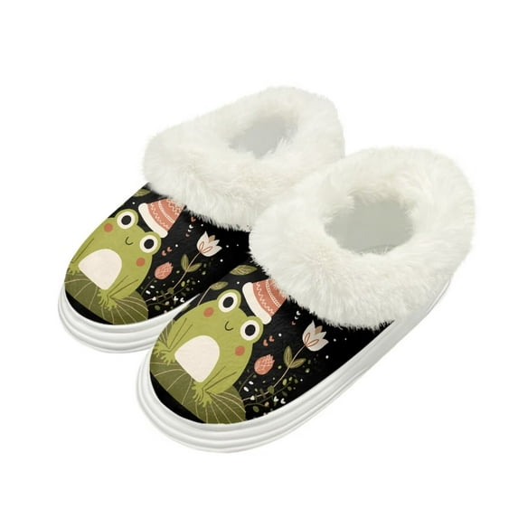 POLERO Funny Frog Print Slippers for Women Modern Style Winter House Slippers Indoor Comfort Thick Sole Bathroom Cozy Gifts, Size 5-6