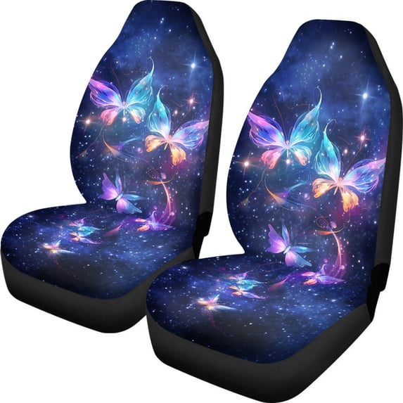 POLERO Galaxy Butterfly Pattern Vehicle Seat Covers for Car, Set of 2 Easy to Install Drive Seat Protection Covers Breathable Elastic Front Seat Cover