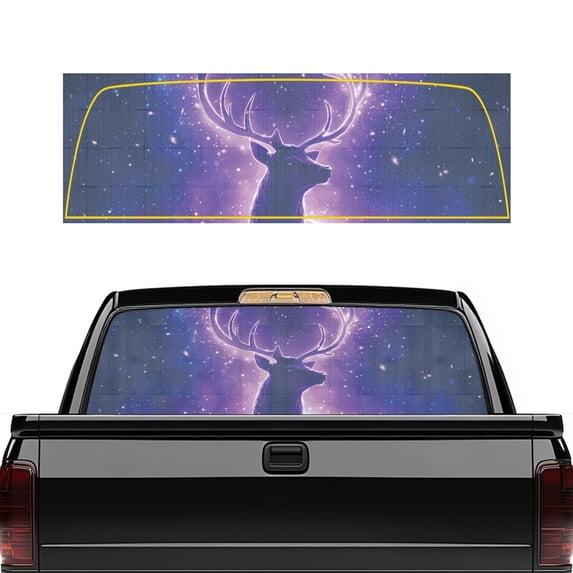 POLERO Galaxy Deer Stag Pattern Car Rear Windshield Sunshade 66.9 x 22.4 Inch Truck Rear Window Decal for Most Pickup Trucks, Vinyl Easy Installation Pickup Car Window Stickers