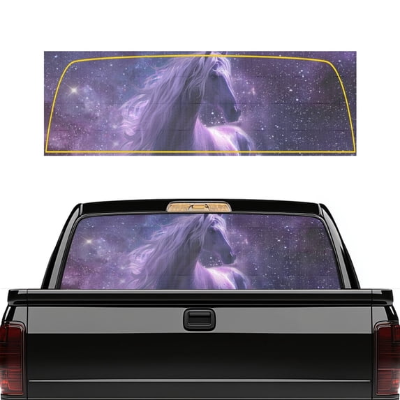 POLERO Galaxy Horse Print Truck Rear Window Sticker, Anti-UV Vinyl Wrap, High Temperature Resistant Perforated Rear Window Decal Full Windows Coverage