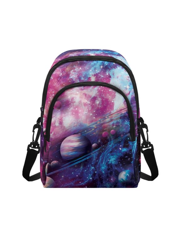 Galaxy Planet Crossbody Bag, Portable Polyester Sling Bag with Zipper Closure, Small Crossbody Purse for Hiking and Travel
